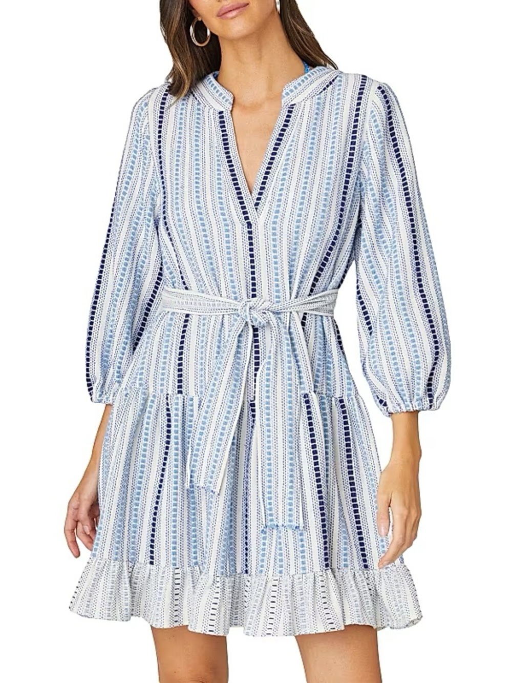 Shoshanna Blue and White Striped Tie-Waist Mini Dress